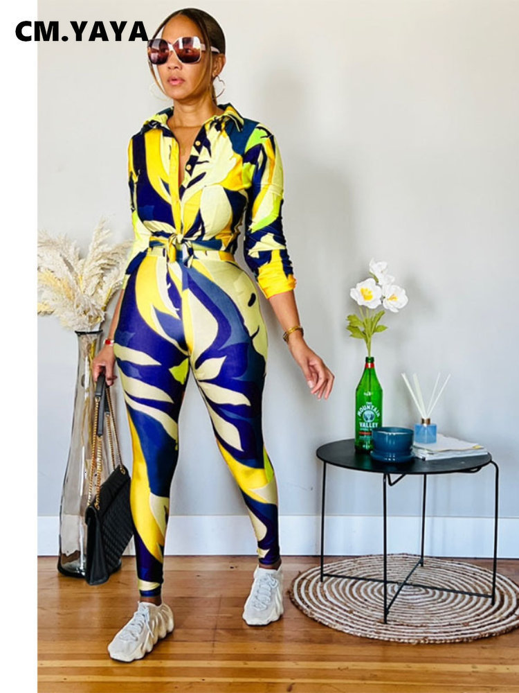 Women's Two Piece Pants CMYAYA Streetwear Leaf Printed Women Legging Suit and Long Sleeve Shirt Fashion Casual 2 Set Outfits Tracksuit 230208