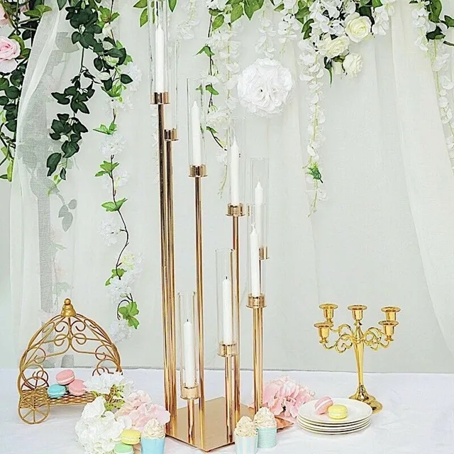 clear Candelabra Table Centerpiece Candle Holders Road Lead Gold Candelabrum Pillar stand Candlestick for Wedding decor imake561 XJ260305