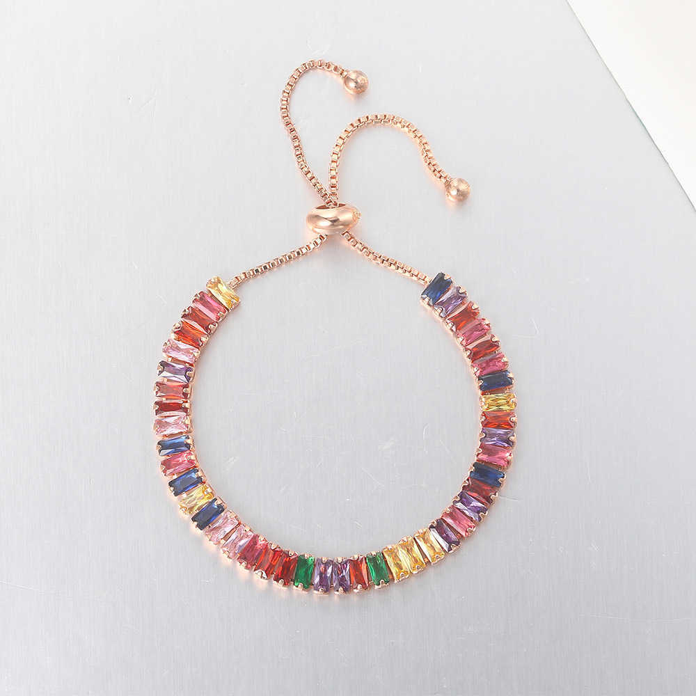 Link Chain ZHOUYANG Boho Rainbow Tennis Bracelets For Women Adjustable Women's Bracelet Zircon Jewellry Friend Gift Wholesale Jewery DZH043 G2302