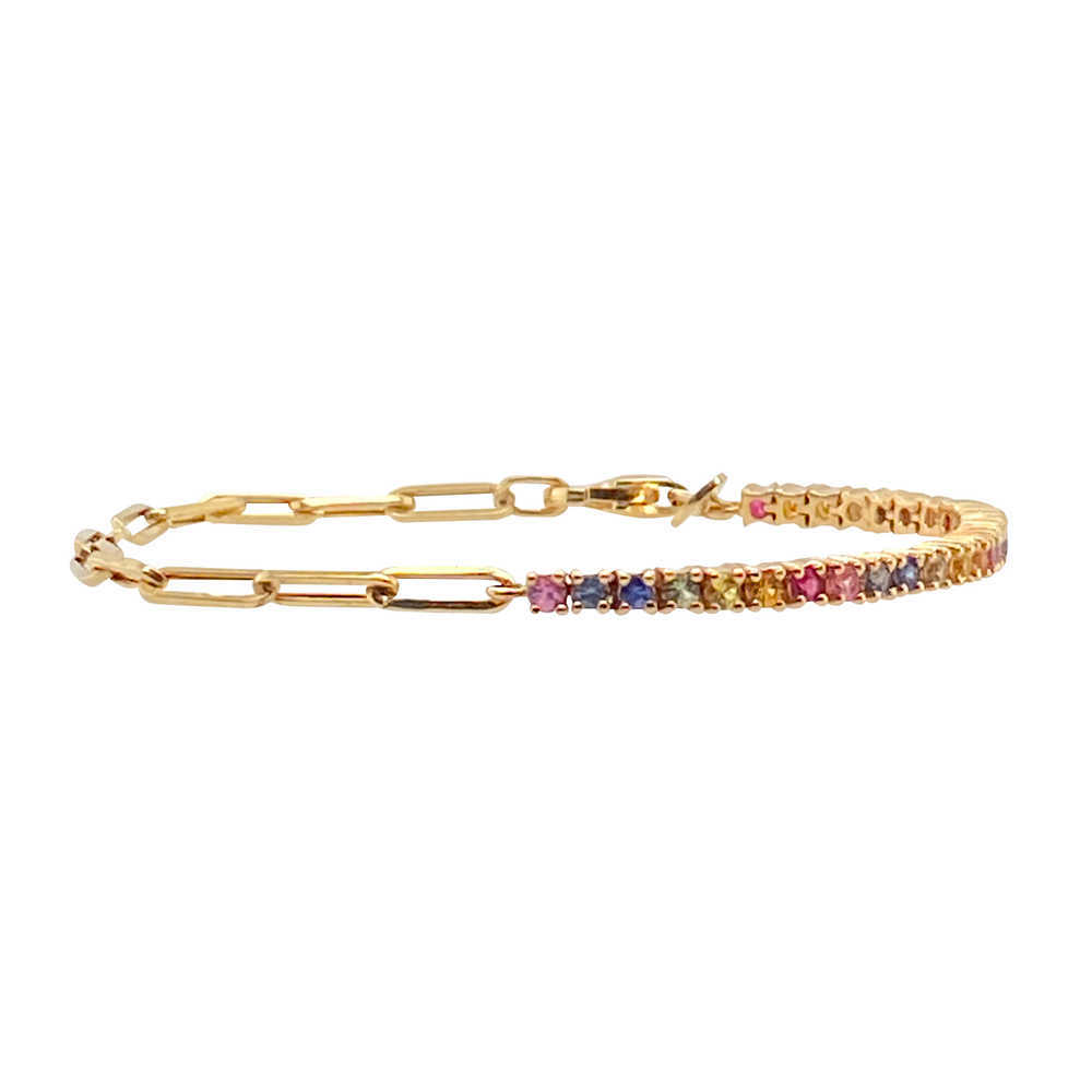 Link Chain Gold Plated Link Color Cubic Zirconia Half Tennis Half Paperclip Bracelet for Women Jewelry Gift for Her Layering Bracelet G230208