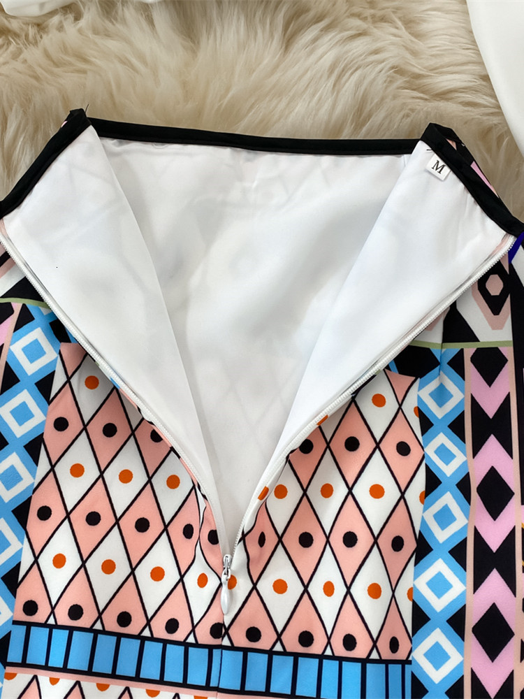 Two Piece Dress Fashion Runway Summer Skirt Suit Womens Horse Geometry Print Blouse And A Line Pocket Buttons 2 Set