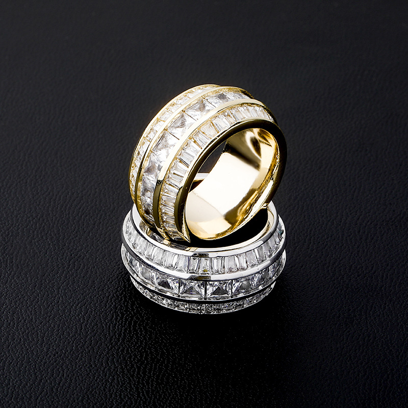 Iced Out Tennis Square Rings with Gift Box for Men Women Lovers Real Gold Plated Pentagram Star Hip Hop Bling CZ Stone Cubic Zirconia Designer Finger 