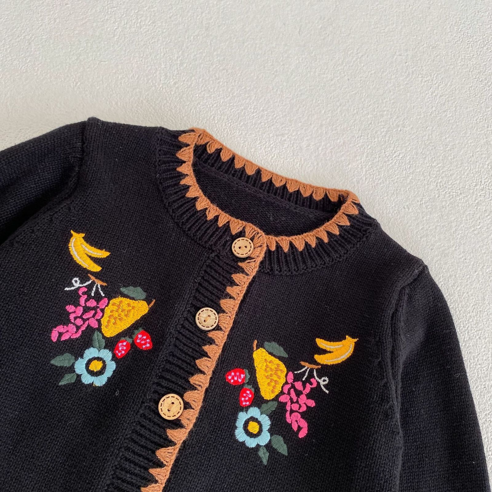Pullover spring and autumn baby cardigan Baby Flower embroidered coats cotton yarn knitted coat 230209