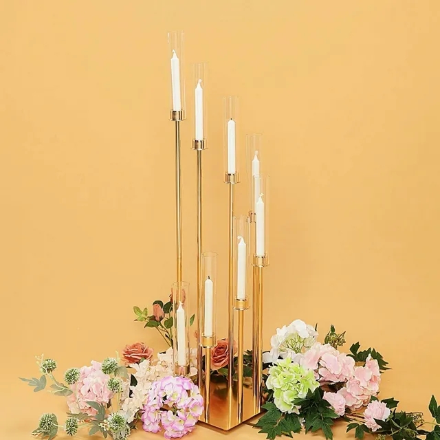 clear Candelabra Table Centerpiece Candle Holders Road Lead Gold Candelabrum Pillar stand Candlestick for Wedding decor imake561 XJ260305