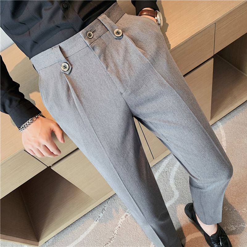 Mens Pants British Style Autumn Solid High Quality Dress Men Slim Fit Casual Office Trousers Formal Social Wedding Party Suit 230209