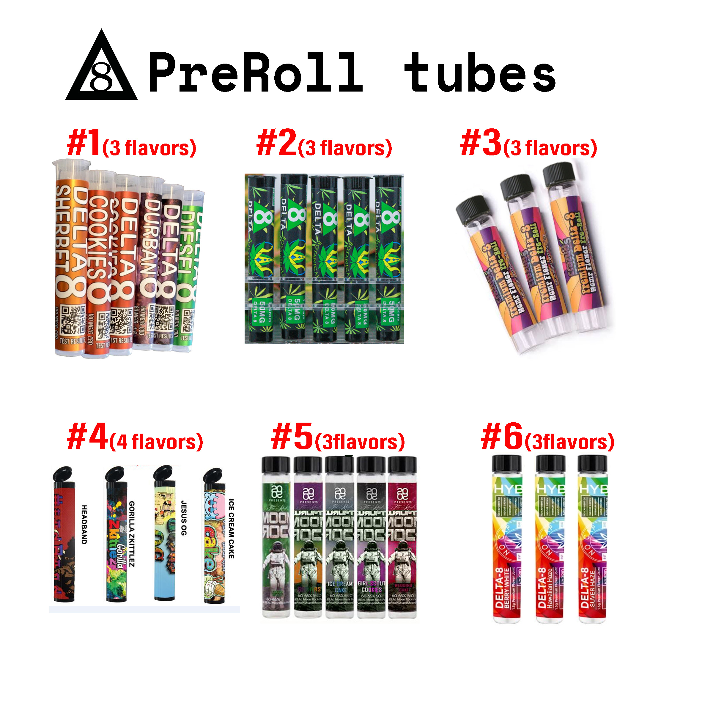 Delta 8 Preroll Joint tube packages D8 Packing Bottles Moonrock Glass tubes Multi types options
Delta 8 Preroll Joint tube packages D8 Packing Bottles Moonrock Glass tubes Multi types options