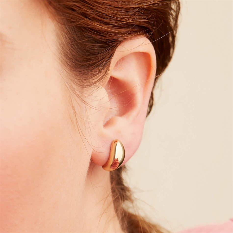 Steel Gold Simple Women Chunky Hoops Earrings Gift Fashion Jewelry Stainless Wives Round Smooth Thick Hoop Earring