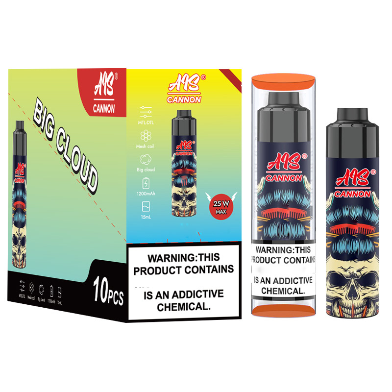 Ais Cannon big cloud disposable pen 1200mah rechargeable electronic cigarette battery with 15ml mesh coil pod US warehouse
Ais Cannon big cloud disposable pen 1200mah rechargeable electronic cigarette battery with 15ml mesh coil pod US warehouse