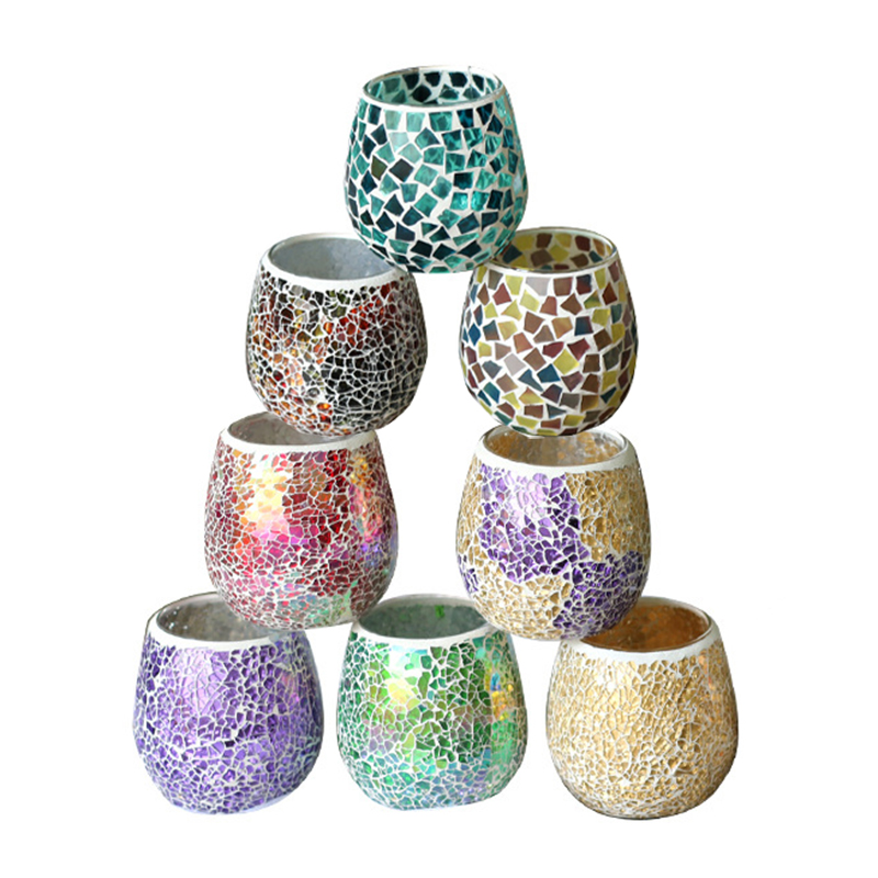 Crystal Glass Mosaic Candle Holder Wedding Restaurant Creative Candlestick Home Decoration candelabrum Handicraft Ornaments Mixed Colors H260310