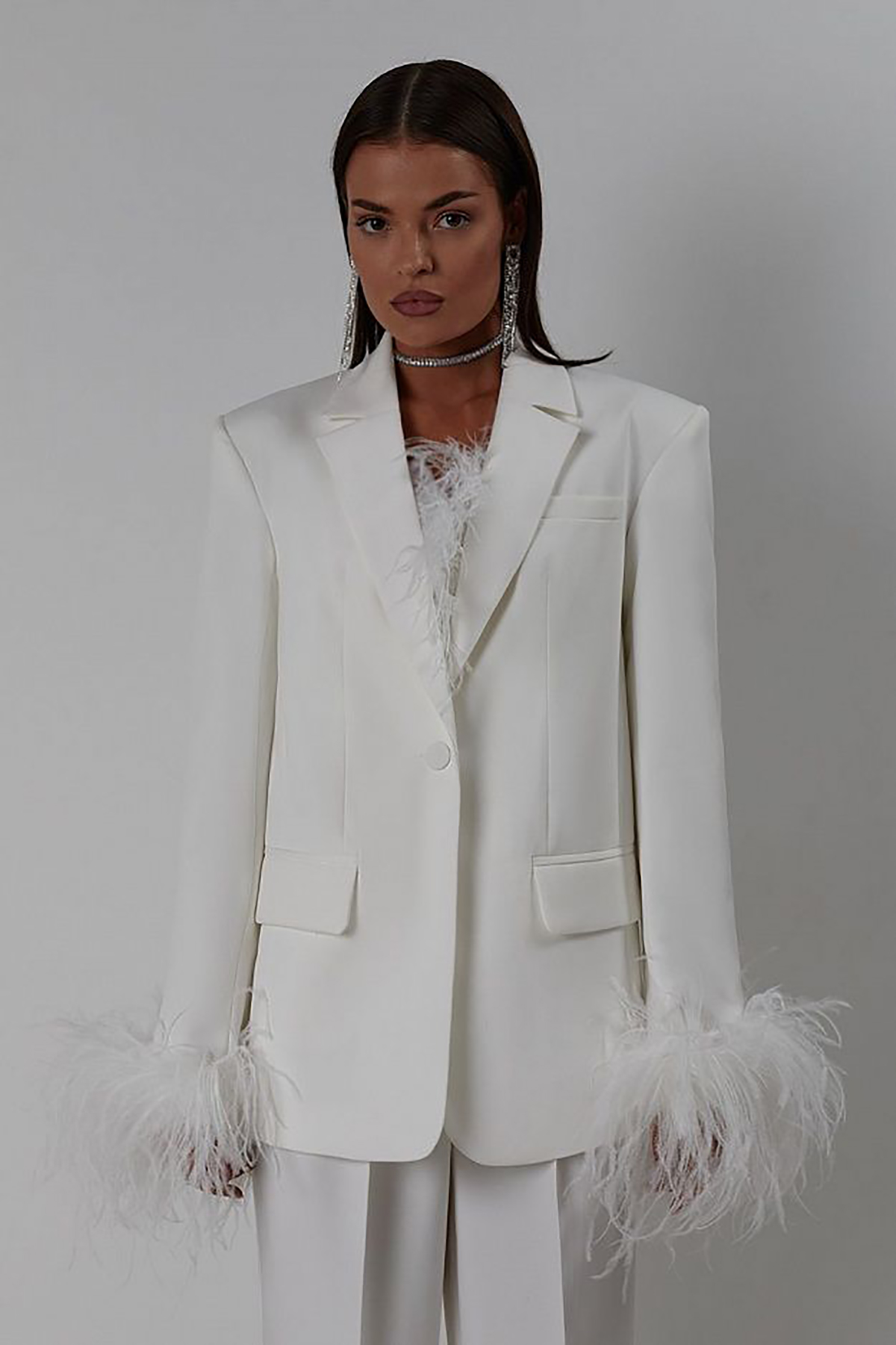 Celebrity Tailored Women Pants Suits Ostrich Feather Evening Party Wear For Wedding Wide Leg 3 Pieces 6660306