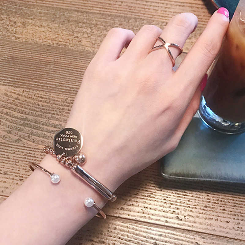 Link Chain Fine Jewelry Stainless Steel Ball Beads Bracelet For Women Circle Tag Charm Stretch Strand Bracelet K0001-2 G230208