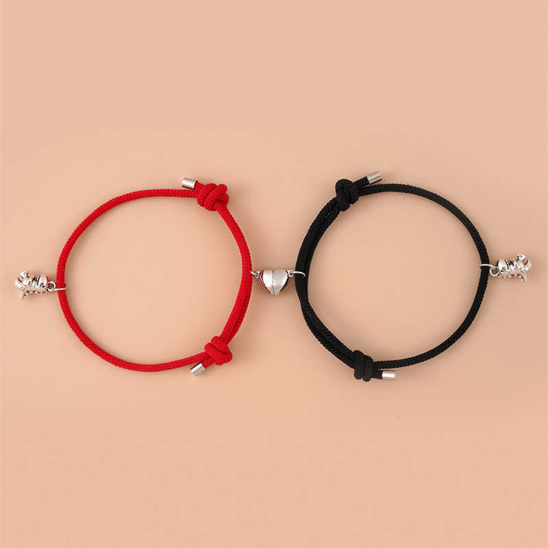 Link Chain 2pc Magnetic Couple Bracelets for Women Men Dinosaur Attraction Pendant Matching Bracelet Lover Gifts for Girlfriend Best Friend G230208