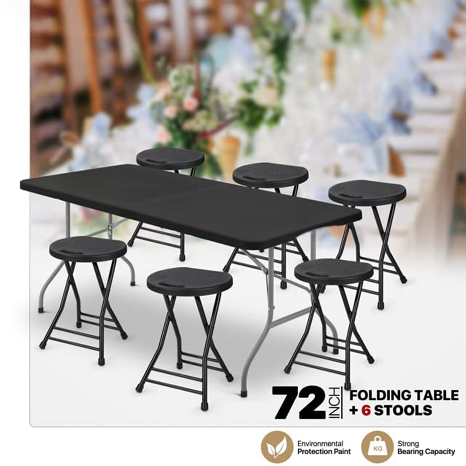 Vebreda 6ft Folding Table Portable Plastic Tables for Party Picnic Camping Black