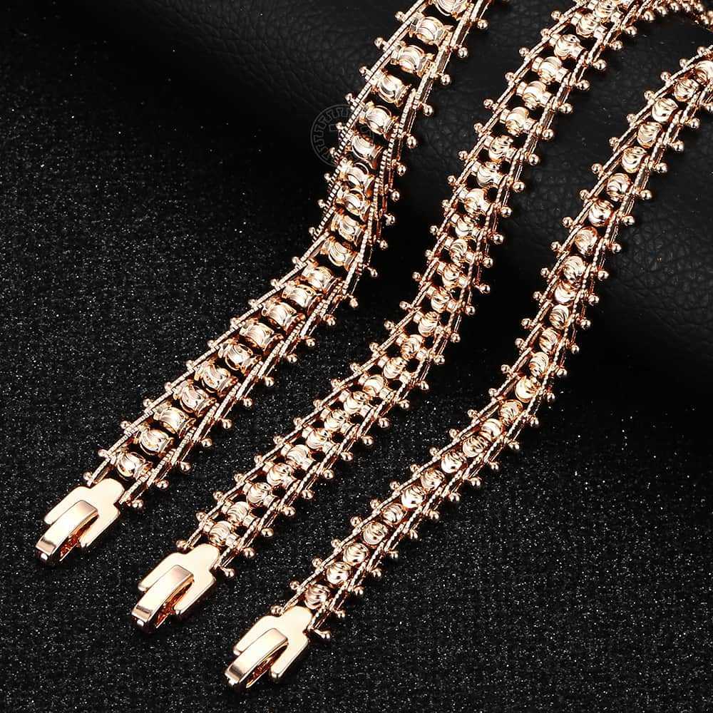 Link Chain Simple 585 Rose Gold Color Bracelet for Women Men Smooth Carved Beads Ball Chain Bangle Jewelry Dropshipping 7.5inch CB28 G230208