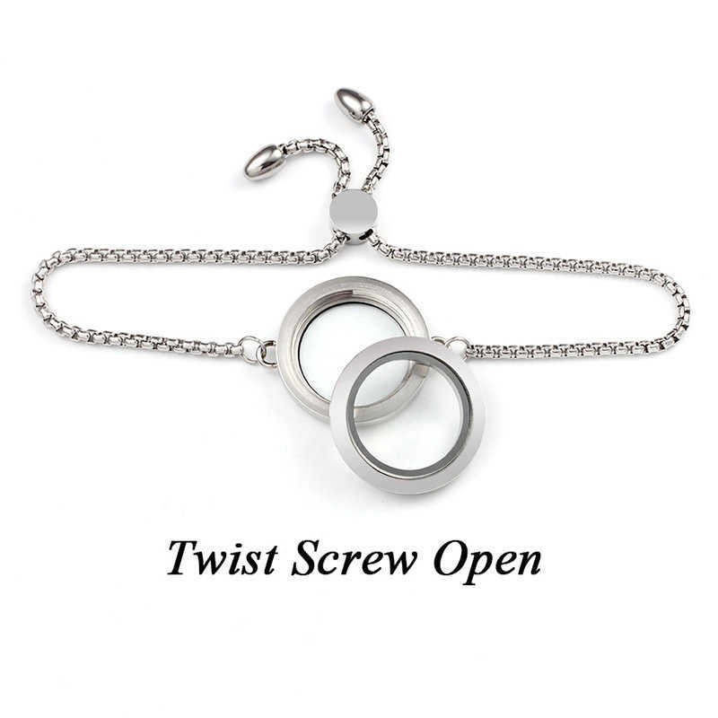 Link Chain URSJEWELRY 316L Stainless Steel 25mm 30mm Twist Locket Bracelet Floating Charm Locket Clear Glass Pendant with Adjustable Chain G230208