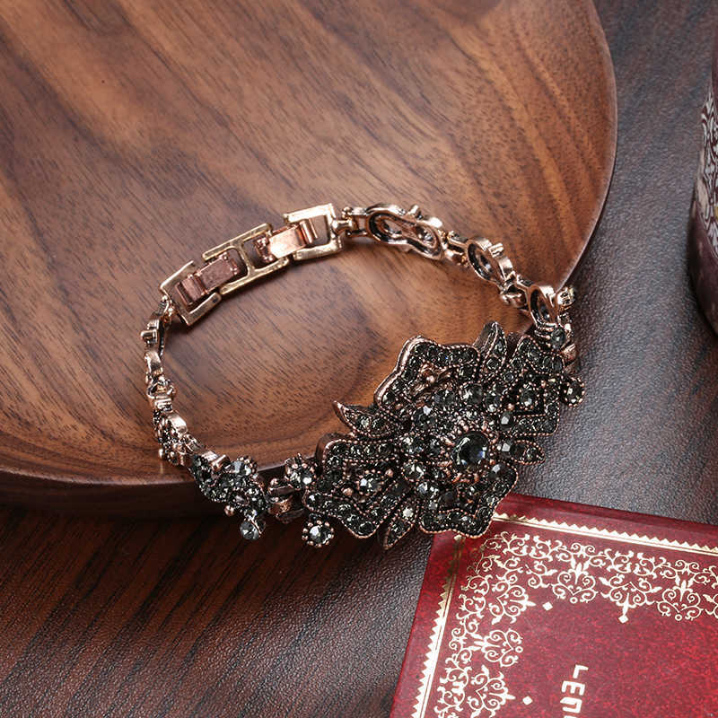 Link Chain Kinel Charm Boho Women Link Bracelet Antique Gold Color Gray Crystal Ethnic Wedding Bridal Vintage Jewelry Russia Accessories G230208