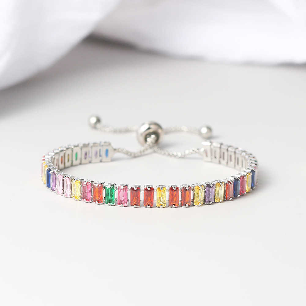 Link Chain ZHOUYANG Boho Rainbow Tennis Bracelets For Women Adjustable Women's Bracelet Zircon Jewellry Friend Gift Wholesale Jewery DZH043 G2302