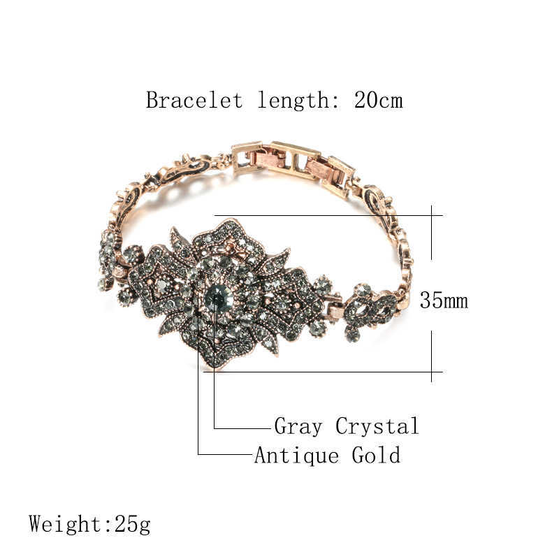 Link Chain Kinel Charm Boho Women Link Bracelet Antique Gold Color Gray Crystal Ethnic Wedding Bridal Vintage Jewelry Russia Accessories G230208