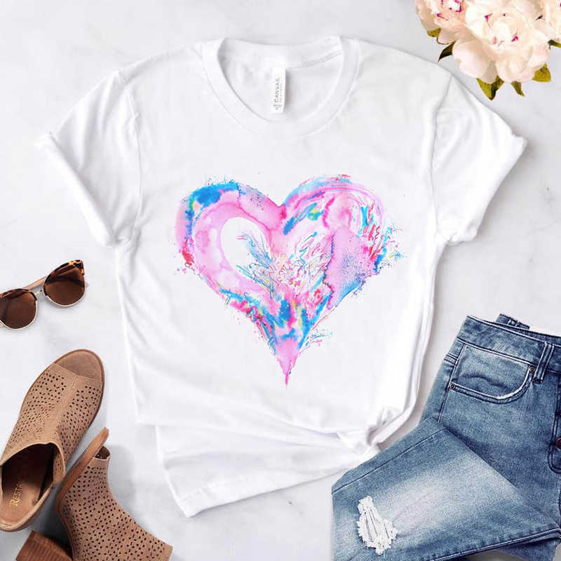 Women's T-Shirt Heart Flower Print Womens Ladies Casual Basis O-Collar White Shirt Short Sleeve Love Graphic Printing Y2302