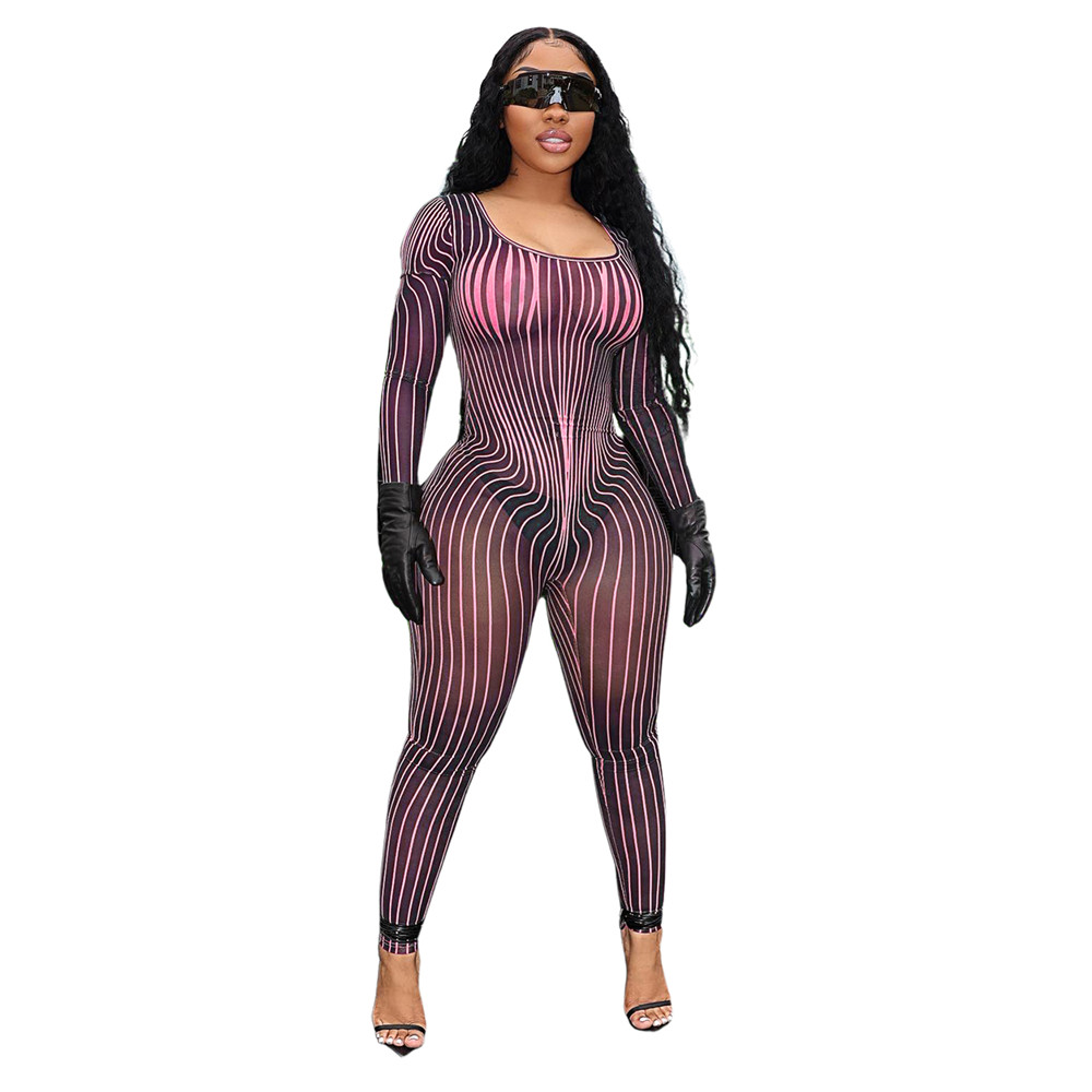 Designer Mesh Jumpsuits Women Bodycon Rompers Sexy See Through Long Sleeve Jumpsuits One Piece Outfits Spring Summer Clothes Night Club Wear Wholesale