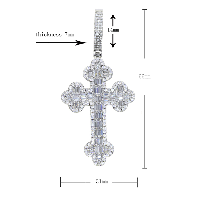 New Men Women Hip Hop Cross Pendant Necklace Full Paved Rectangle Cubic Zircon Rope Chain Iced Out Bling CZ Jewelry