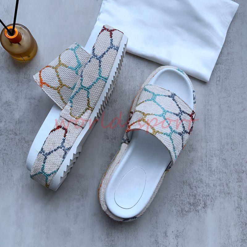 With Box Quality platform sandals womens slippers embroidered canvas fashion designer slides girls 60mm Canvas covered With box and dust kU
With Box Quality platform sandals womens slippers embroidered canvas fashion designer slides girls 60mm Canvas covered With box and dust kU