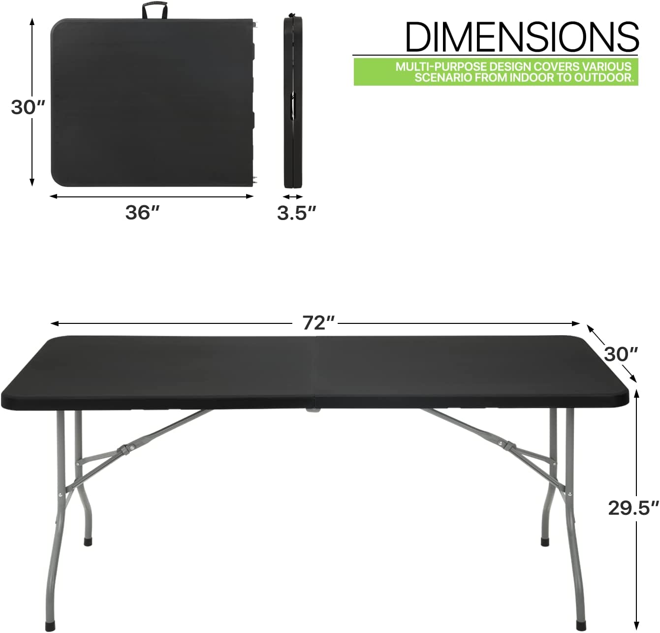 Vebreda 6ft Folding Table Portable Plastic Tables for Party Picnic Camping Black