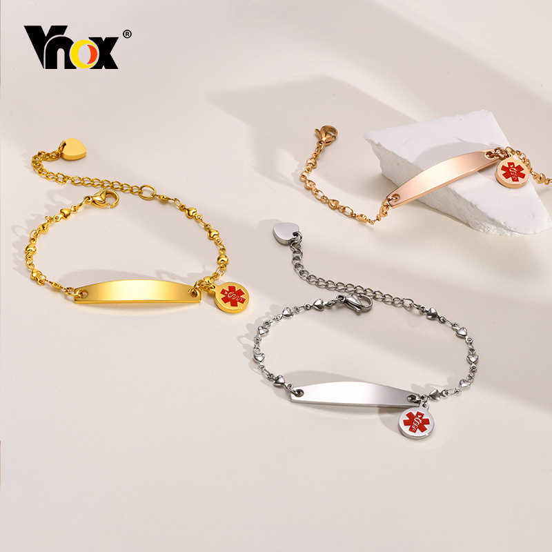 Link Chain Vnox Free Engraving Medical Bracelets for Women Cross Coin Charm Bracelet Custom Disease Therapy Allergy Stainless Steel Bangle G230208