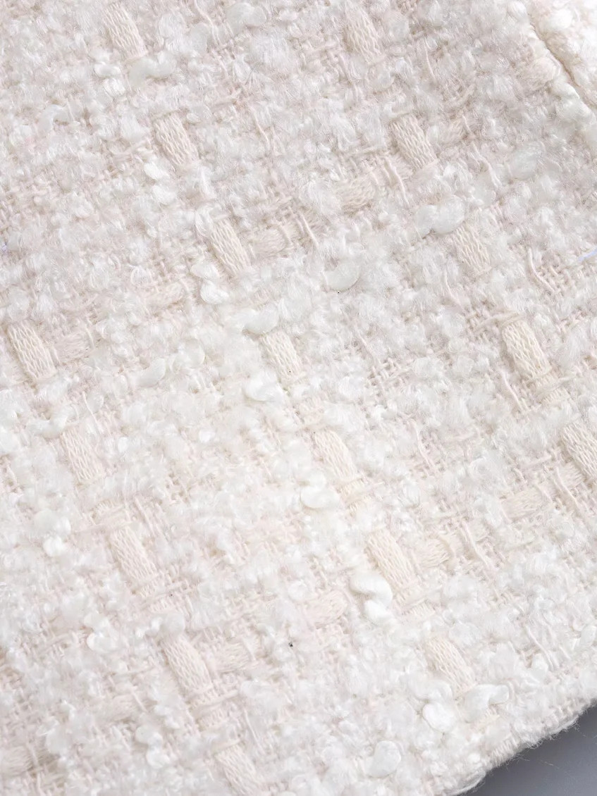 Womens Suits Blazers PTYSIC Beige Tweed Women Blazer Jacket Office Lady Solid Color Double Breasted Button Up Coat Casual Girls Streetwear 230209