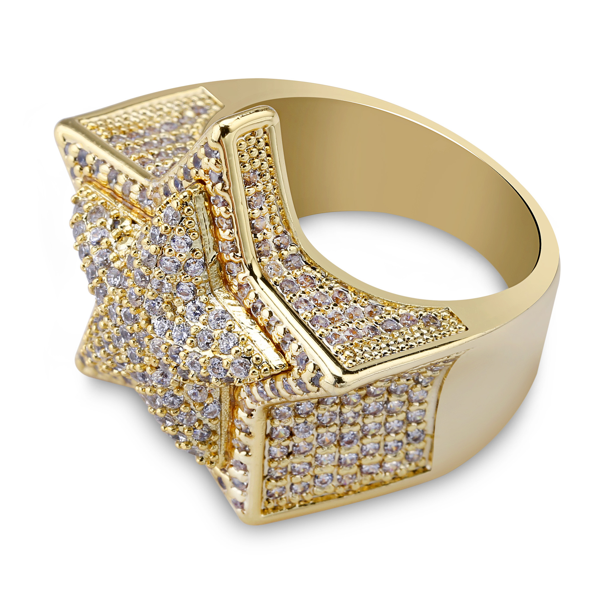 Iced Out Tennis Square Rings with Gift Box for Men Women Lovers Real Gold Plated Pentagram Star Hip Hop Bling CZ Stone Cubic Zirconia Designer Finger 