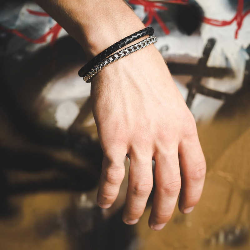 Link Chain New Fashion Cuban Chain Men Bracelet Set Temperament Handmade Stainless Steel Link Chain Bracelet For Men Jewelry Gift G230208