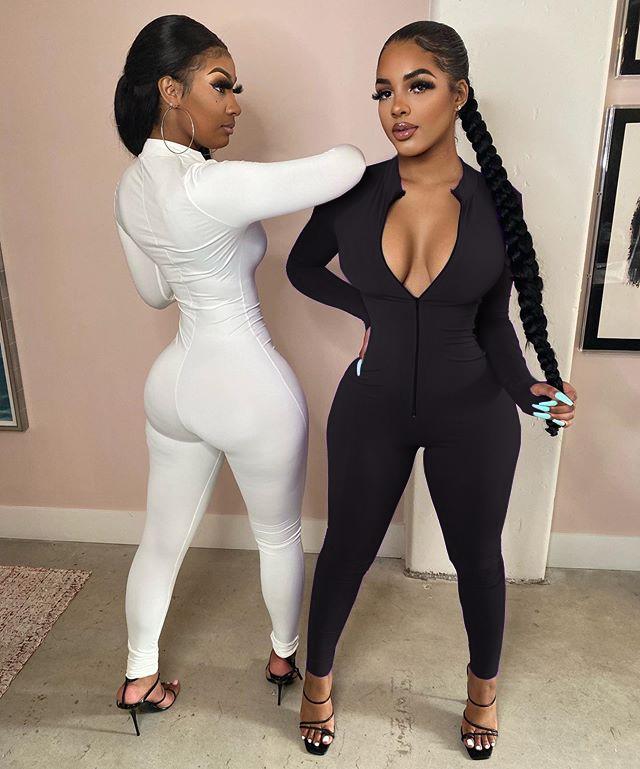 Women's Jumpsuits Rompers Women Solid Jumpsuit Zipper Fitness Playsuit Sportswear V Neck Front Long Sleeve Fitness Rompers Playsuits 230210