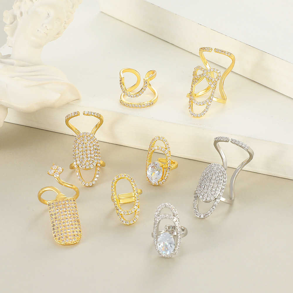 Solitaire Ring New Fashion Copper Inlaid Zircon Nail INS Selling Gold Plated Manicure Joint for Women Trend Party Jewelry Y2302