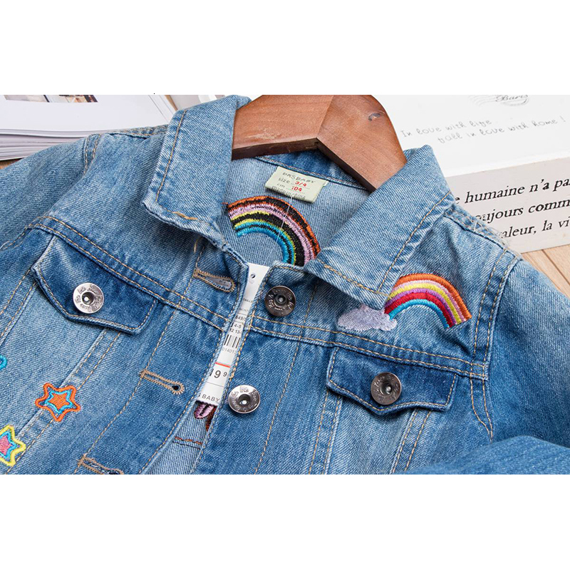 Jackets Cartoon Unicorn Embroidery Baby Girls Denim Coats Kids Jeans Toddlers Children Outerwear Clothes 230209