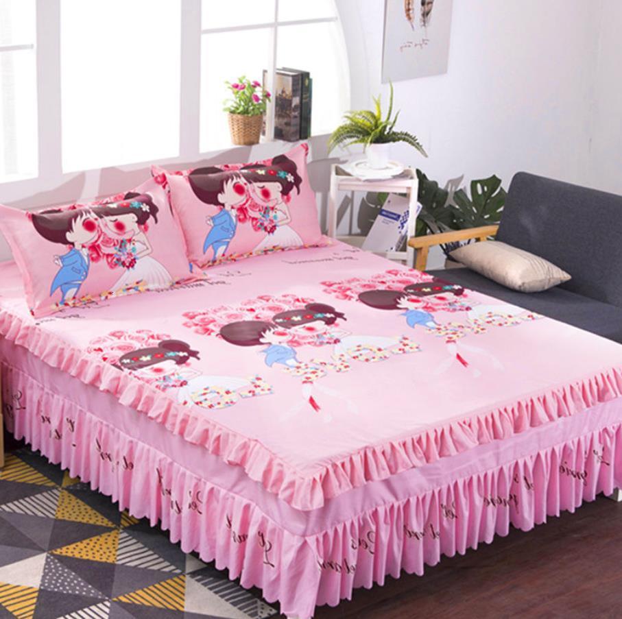 Bed Skirt Bed Skirt thin Without Pillowcase Flower Printed Fitted Bed Sheet Comfortable Bedsheet King Queen Bedspread Mattress Cover 230210