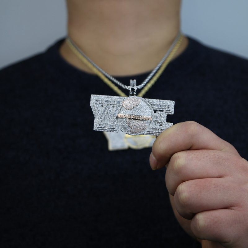 Iced Out Bling CZ Letters We On Everything Pendant Necklace Gold Silver Plated Cubic Zircon WOE Charm Hip Hop Jewelry For Men