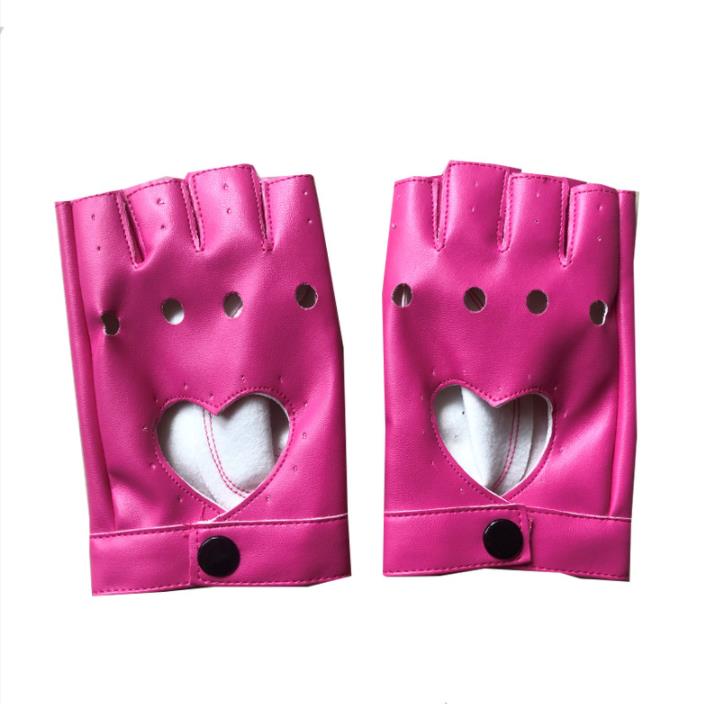 PU Leather Gloves Stage Wear Party Clubwear Women's Punk Short Glove Fashion Sexy Heart Cut Out Half Finger Fitness Mittens Gold Silver Black