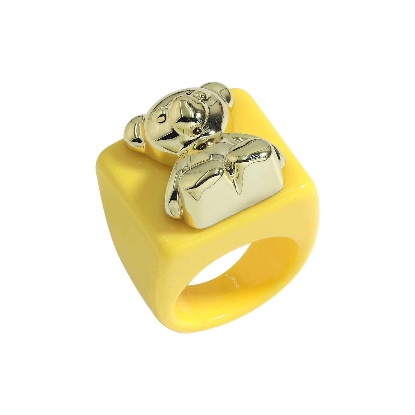 Solitaire Ring 2022 New INS Cute Cartoon Resin Acrylic Bear Metal Rings For Women Girl Candy Color Aesthetic Square Wholesale Jewelry Y2302