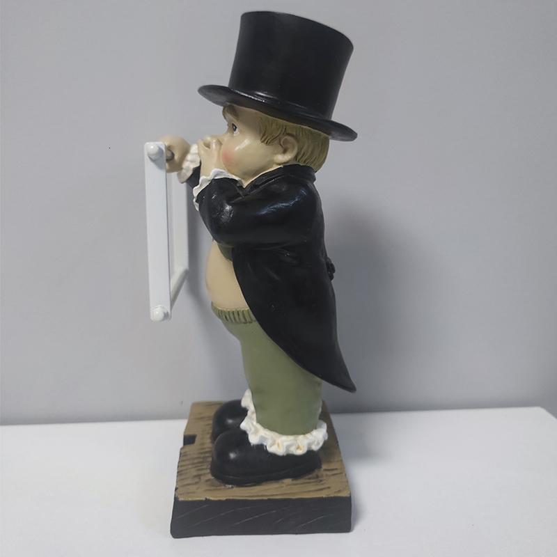 Decorative Objects Figurines Creative Spoof Paper Holder Statue Cute Funny Decorative Resin Butler Shape Tissue Stand Rack Sculpture for Toilet Decora