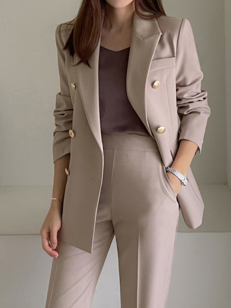 Womens Two Piece Pants Casual Women Pieces Blazer Set Elegant Loose Formal Jackets Pencil Pantsuits Autumn Business Vintage Trousers Suit Outfits 2302