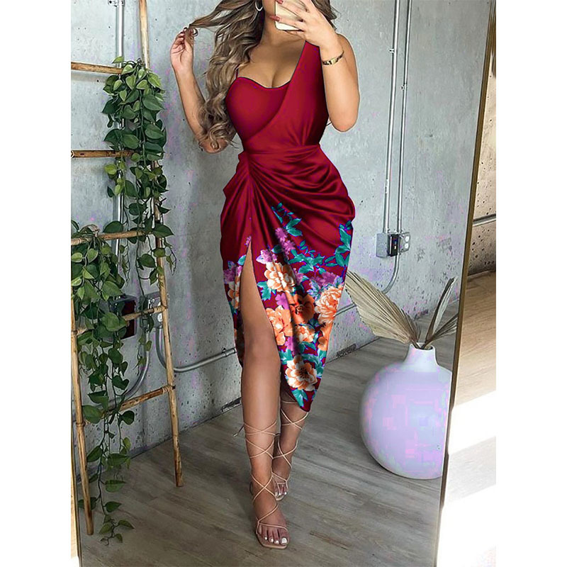 Casual Dresses Elegant Women Sexy Evening Dresses One Shoulder Split Sequined Bandage Y2k Summer Fashion Female Party Mini Midi the Dress 230210