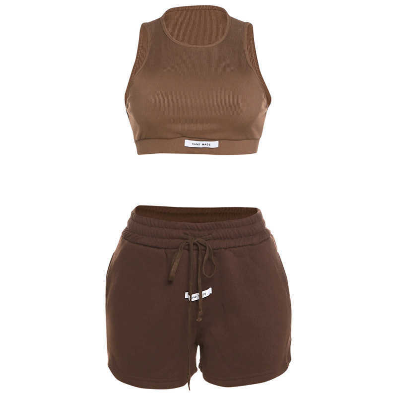 Women's Two Piece Pants 2022 Summer Women's New Solid Color Slim Sleeveless Umbilical Tank Top Loose Straight Casual Shorts Set T230210