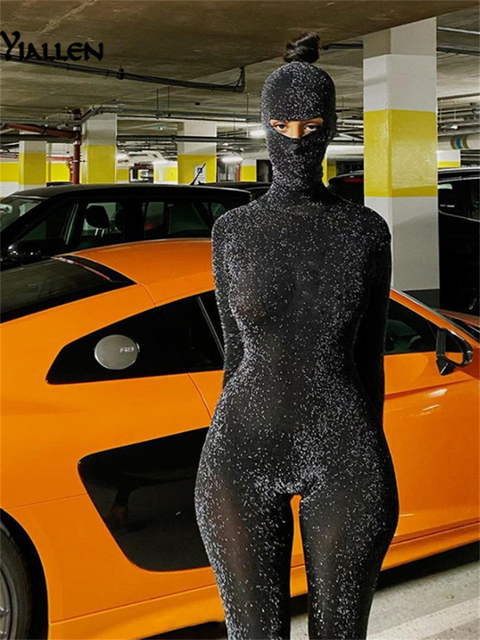 Women's Jumpsuits Rompers Yiallen Sexy Backless Shiny Jumpsuit Mask Two Piece Outfits Women Matching Set Spring Night Party Club Femme Activewear