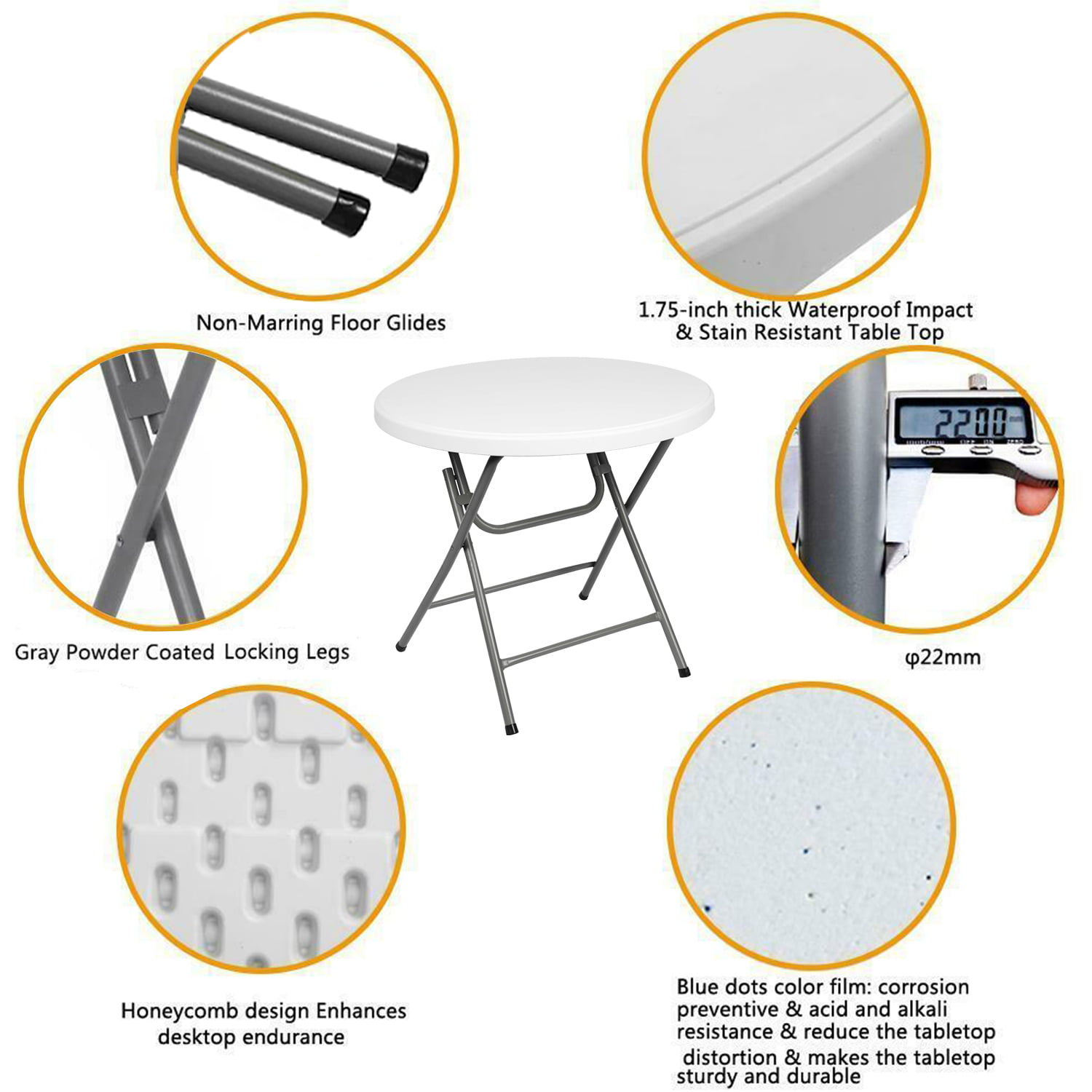 32 Inch Bar Height Folding Table White Round Plastic Table