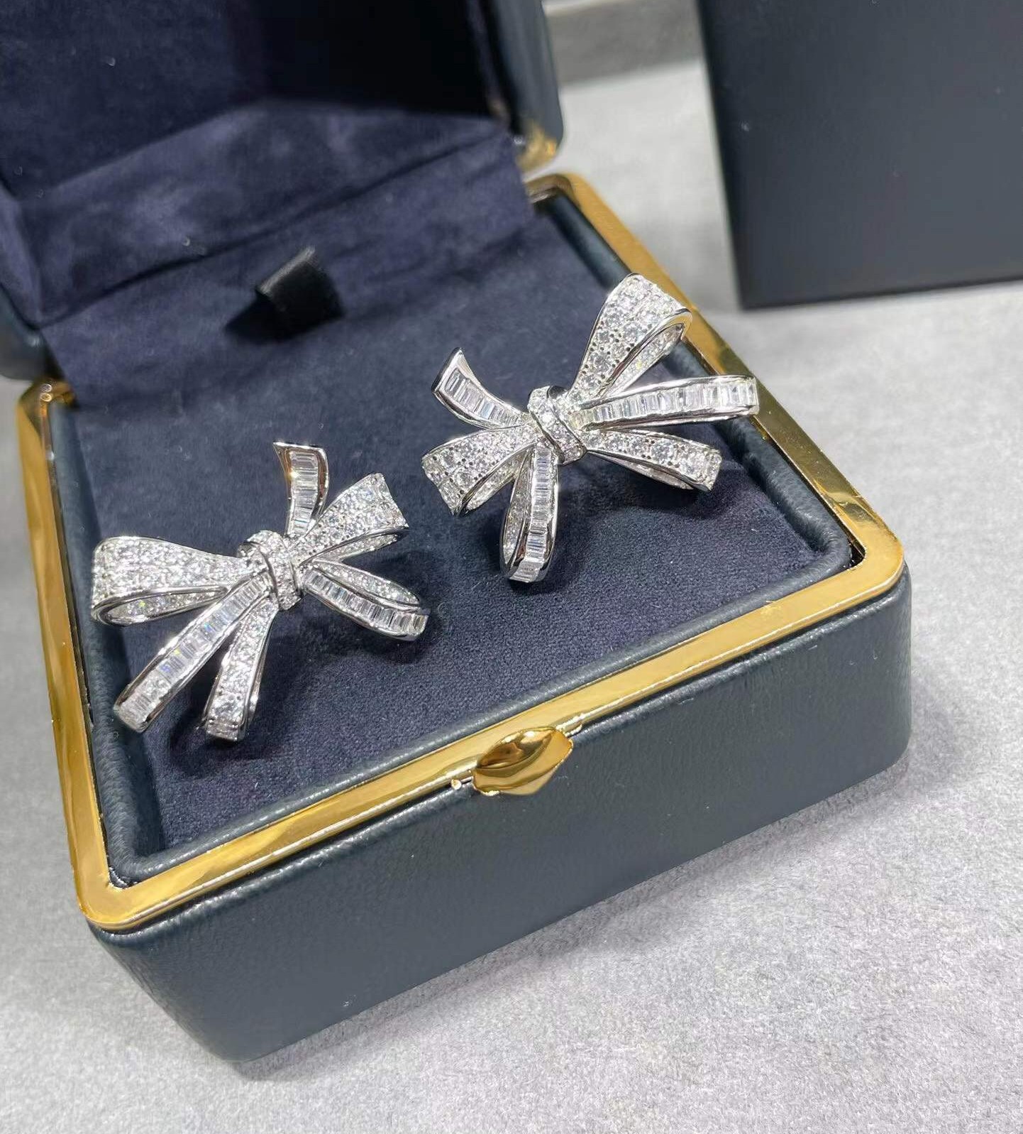 Trendy Crystal Tilda Bow Earrings For Women 925 Sterling Silver Ice Diamond Jewelry Wedding Cube Zircon Bow Knot Earring