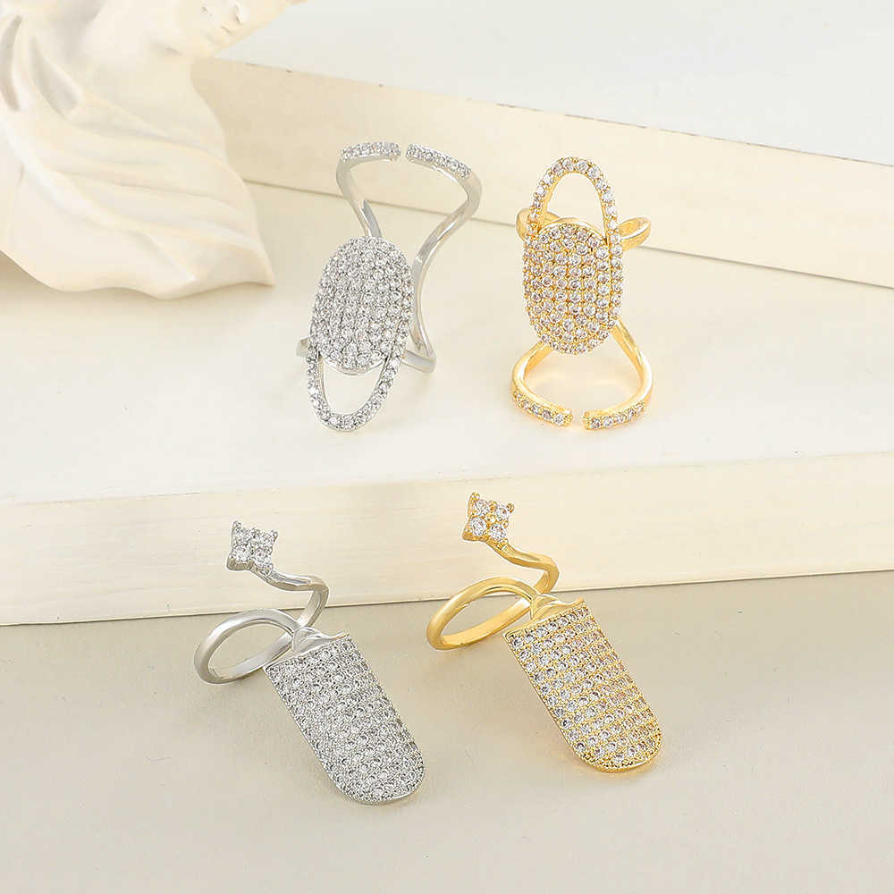 Solitaire Ring New Fashion Copper Inlaid Zircon Nail INS Selling Gold Plated Manicure Joint for Women Trend Party Jewelry Y2302