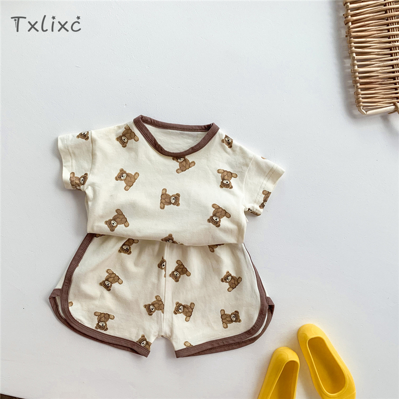 Clothing Sets VISgogo Baby Girls Boys Summer Clothes Cute Bear Print Outfit Short Sleeve T shirt Tops Shorts Casual Two Pieces Set 230209