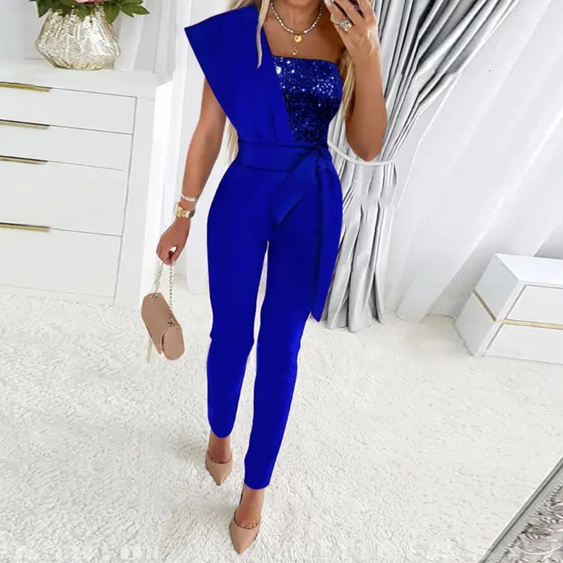 Womens Jumpsuits Rompers Womens Jumpsuits Rompers Autumn Jumpsuit Women Fashion Sequins Patchwork Short Sleeve Slim Bodycon Outfits Lady Elegant Sexy 