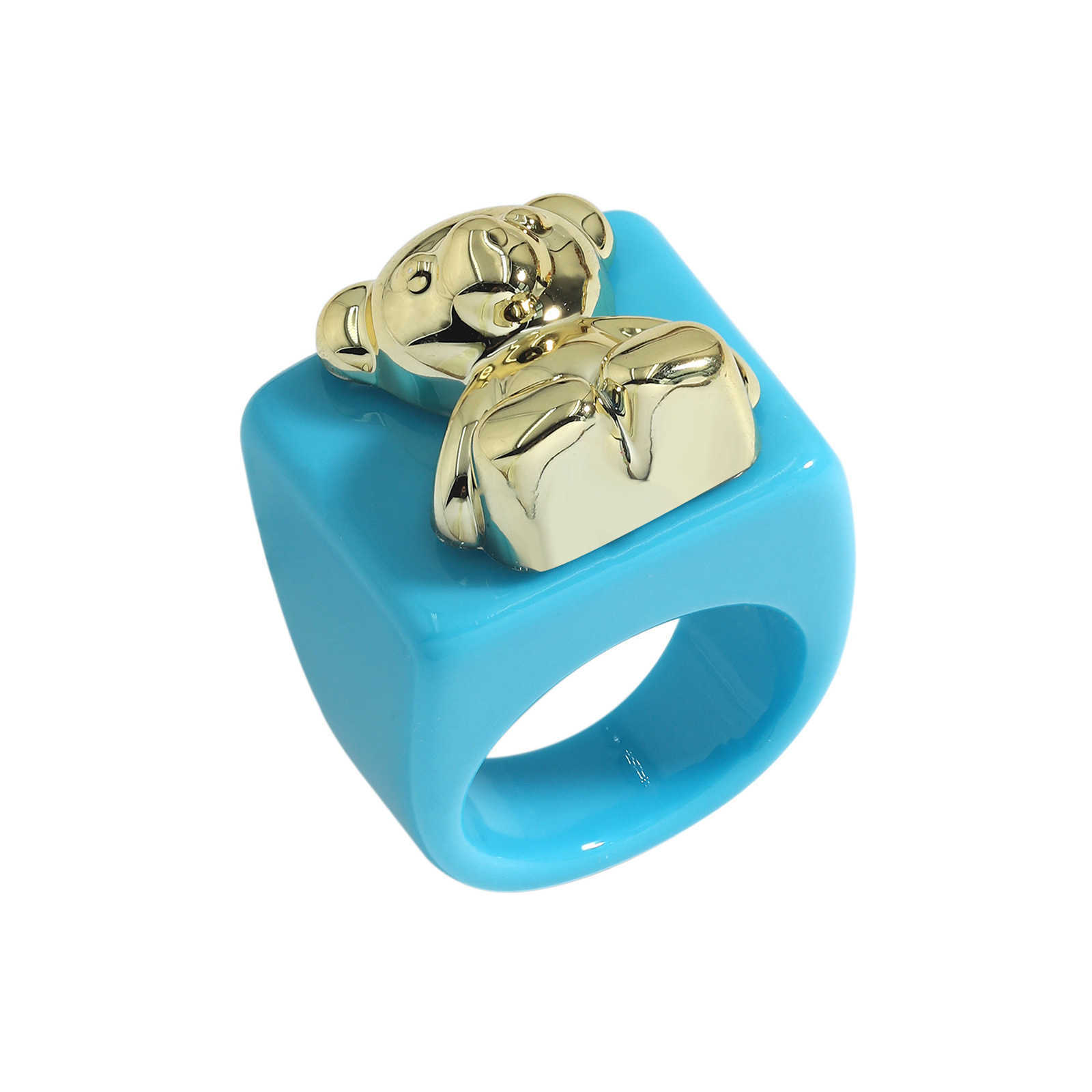 Solitaire Ring 2022 New INS Cute Cartoon Resin Acrylic Bear Metal Rings For Women Girl Candy Color Aesthetic Square Wholesale Jewelry Y2302