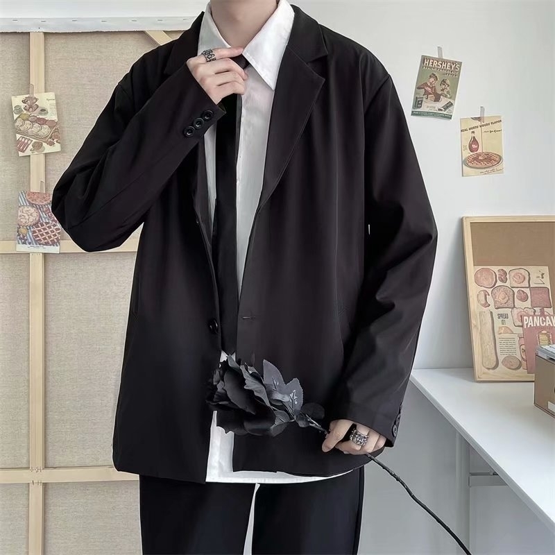 Mens Suits Blazers Casual Men Loose S3XL Solid Color Single Breasted Retro Japan Style Artsy Office Notched Collar Interview 230209